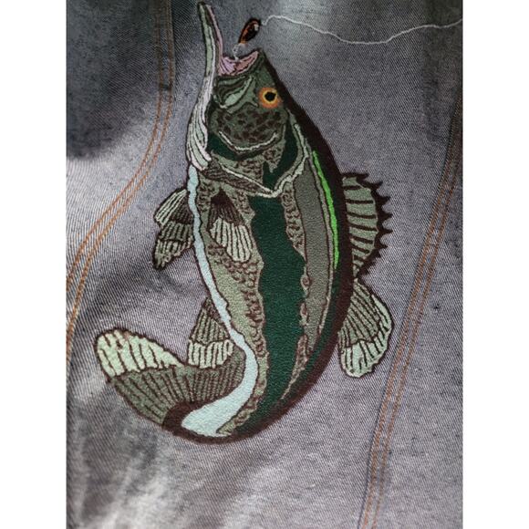 Vintage American Hero Dark Wash Denim Jacket Men Fish Embroidered READ - Picture 12 of 13